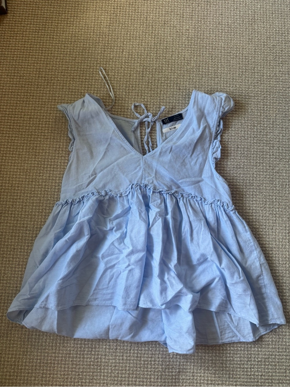 Zara Light Blue Ruffle Sleeveless Peplum Top